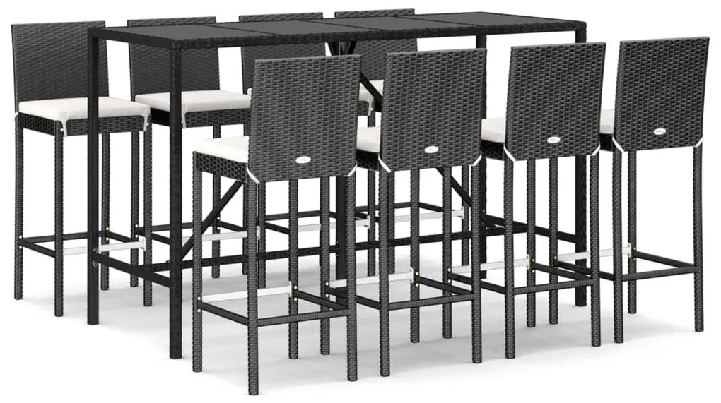 vidaXL Σετ Μπαρ Κήπου 9 Τεμαχίων Μαύρο Συνθετικό Ρατάν με Μαξιλάρια