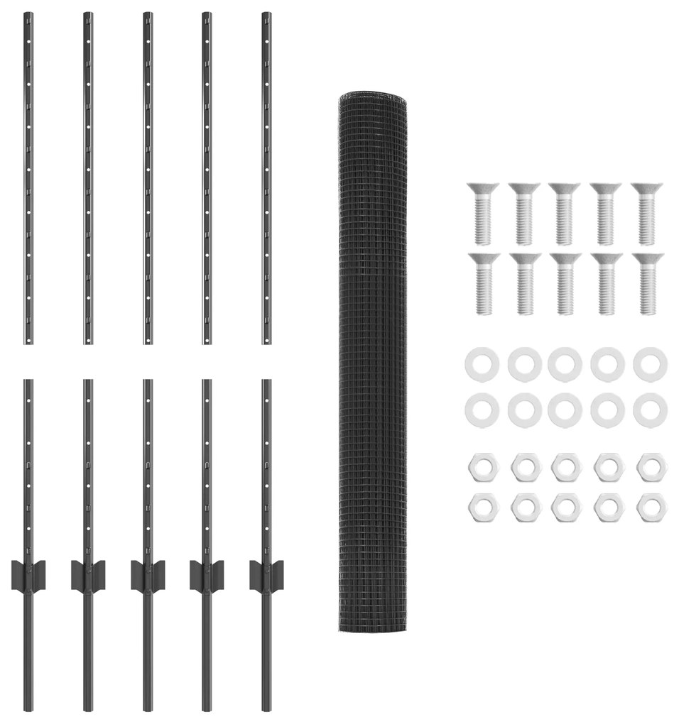 vidaXL Σετ Φράκτη Κοτόπουλου Γκρι 10 x 1 μ Μέταλλο & PVC