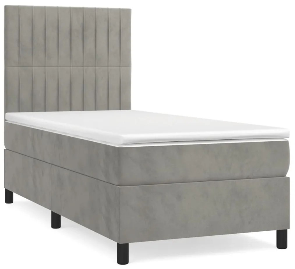 vidaXL Κρεβάτι Boxspring με Στρώμα Ανοιχτό Γκρι 90x190 εκ. Βελούδινο