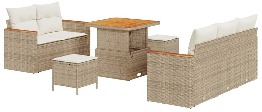 vidaXL Σετ Καναπέ Κήπου με μαξιλάρι με αποθήκευση Μπεζ Πολυ ράταν