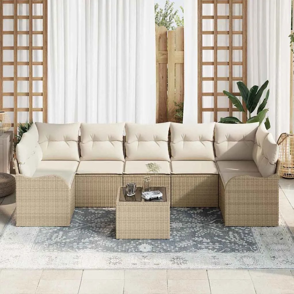 vidaXL Σετ Καναπέ Κήπου με μαξιλάρι 8 pcs Μπεζ, Κρέμα 55 x 55 x 37 εκ