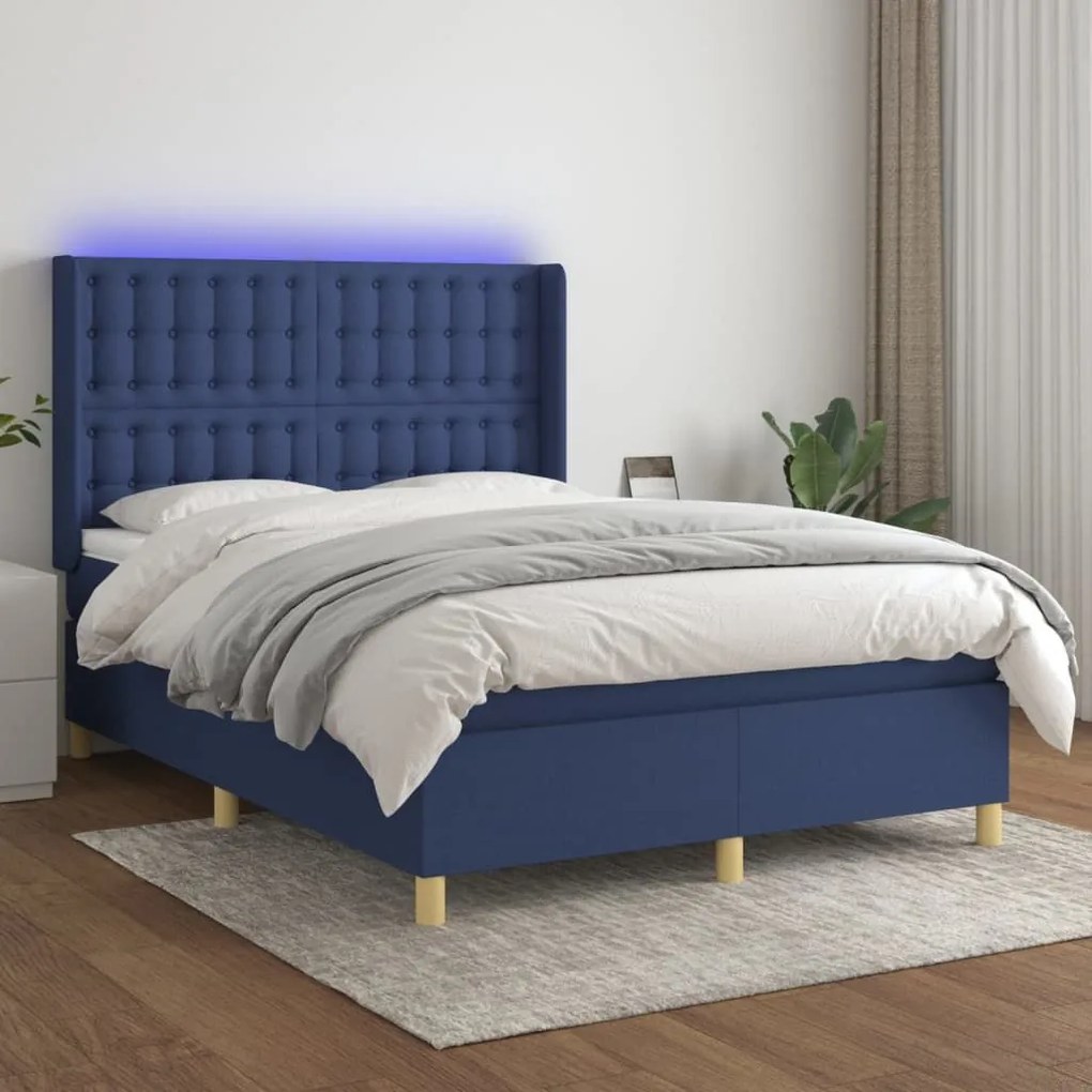 ΚΡΕΒΑΤΙ BOXSPRING ΜΕ ΣΤΡΩΜΑ &amp; LED ΜΠΛΕ 140X200 ΕΚ. ΥΦΑΣΜΑΤΙΝΟ 3139203