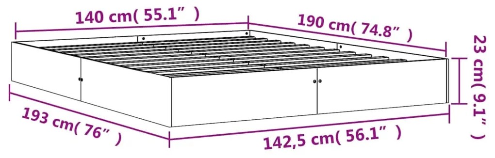 Σκελετός Κρεβατιού Χωρίς Στρώμα Καφέ 140x190 Μασίφ Ξύλο Πεύκου - Καφέ