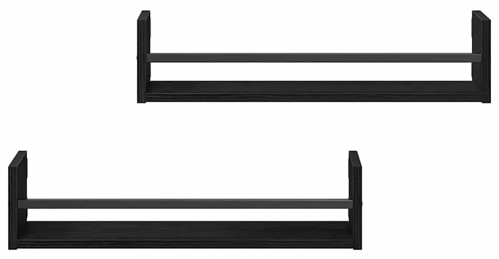 vidaXL Ράφι Τοίχου 2 pcs Μαύρη δρυς 60 x 16 x 14 cm Επεξεργασμένο ξύλο