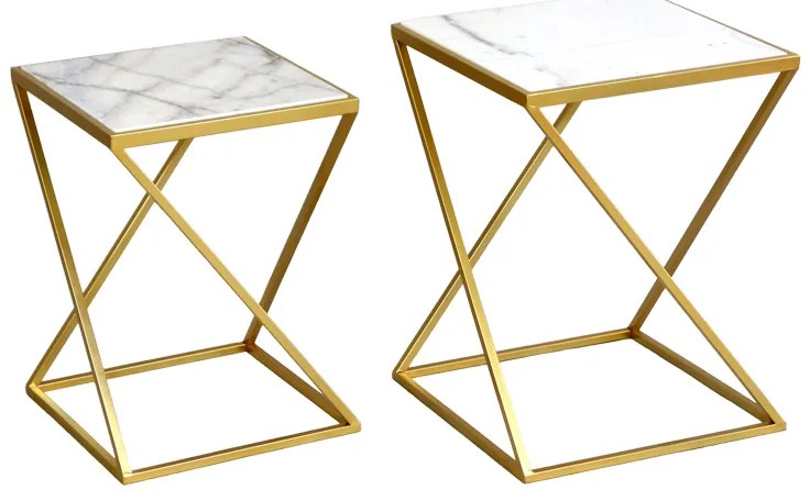 Βοηθητικά τραπεζάκια σαλονιού σετ 2τεμ Zoliene Inart χρυσό μέταλλο-λευκό μαρμάρου