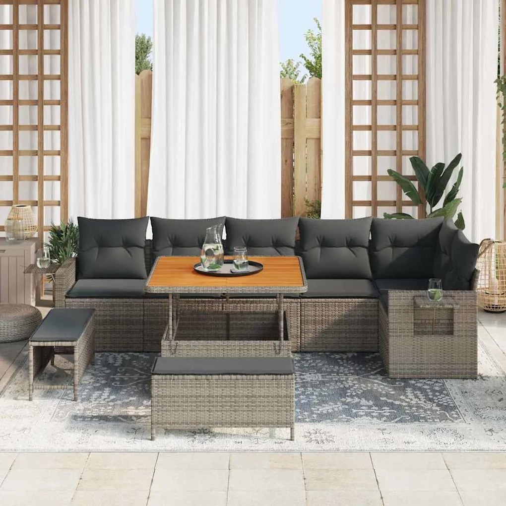vidaXL Σετ Καναπέ Κήπου με αποθήκευση 9 pcs Γκρι Πολυ ράταν
