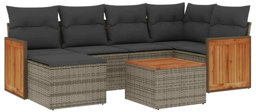 vidaXL Σετ Σαλονιού Κήπου 7 τεμ. Γκρι Συνθετικό Ρατάν με Μαξιλάρια