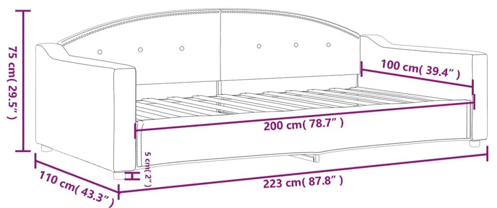 Καναπές Κρεβάτι Ανοιχτό Γκρι 100 x 200 εκ. Υφασμάτινος - Γκρι