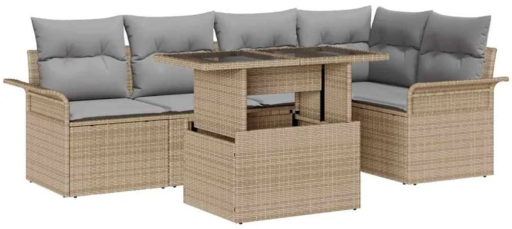 Σετ Καναπέ Κήπου με μαξιλάρι 6 pcs Μπεζ Πολυ ράταν