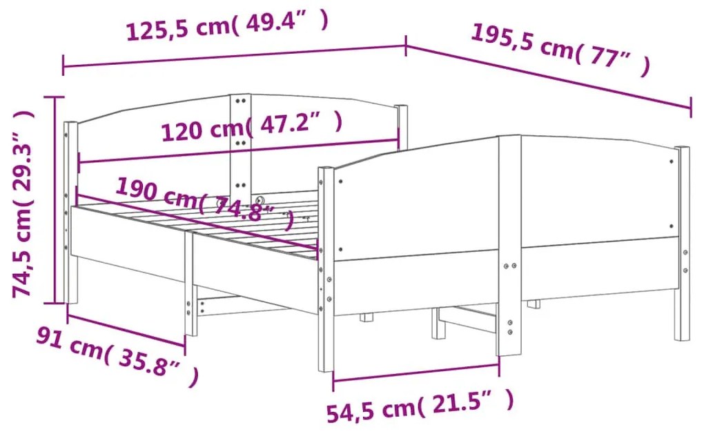 Σκελετός Κρεβατιού Χωρίς Στρώμα 120x190 εκ Μασίφ Ξύλο Πεύκου - Καφέ