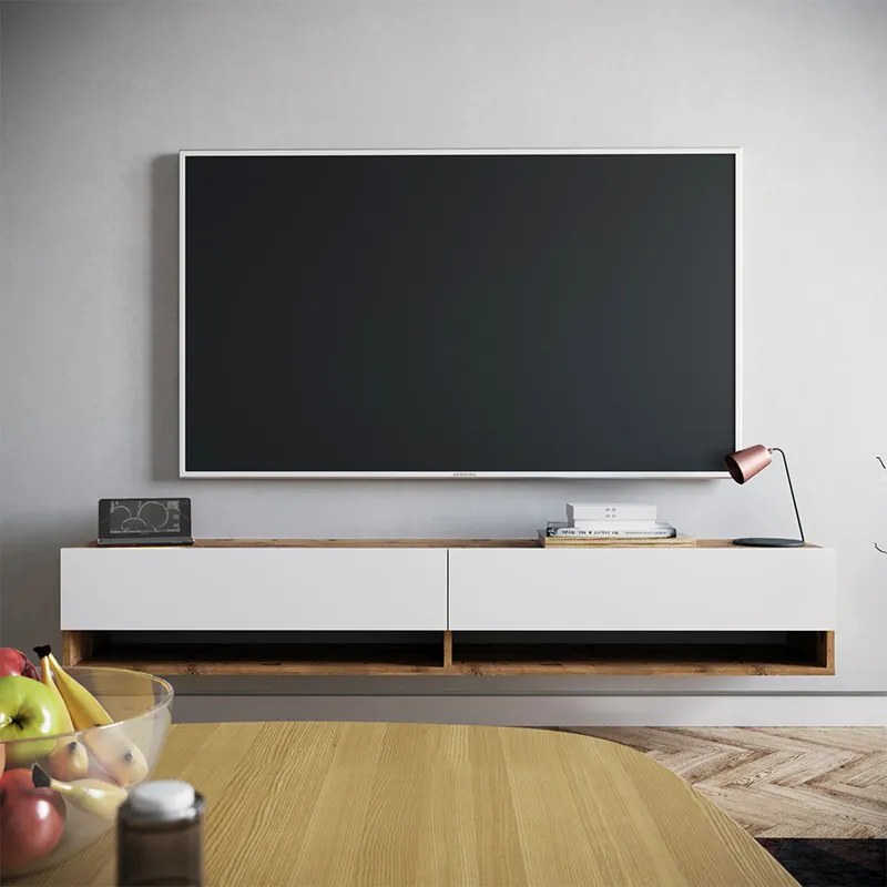 Έπιπλο τηλεόρασης επιτοίχιο Handra pakoworld λευκό-oak 180x31,5x29,5εκ (1 τεμάχια)