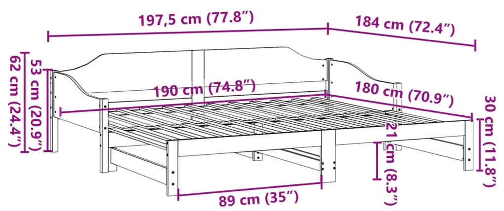 Καναπές Κρεβάτι Συρόμενος Χωρίς Στρώμα 90x190 εκ. Μασίφ Ξύλο - Καφέ