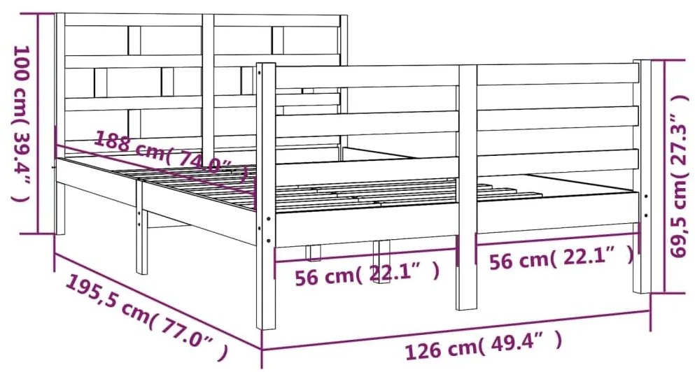 Πλαίσιο Κρεβατιού 120 x 190 εκ. από Μασίφ Ξύλο Small Double - Καφέ