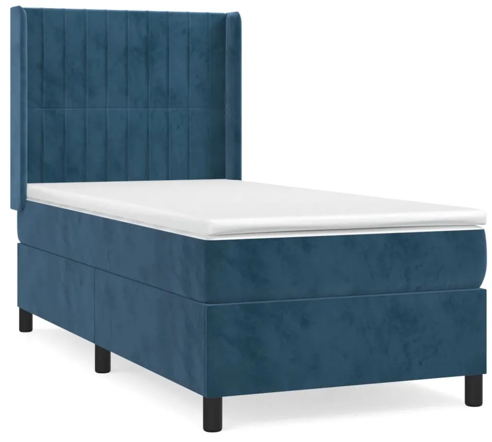 vidaXL Κρεβάτι Boxspring με Στρώμα Σκούρο Μπλε 80 x 200 εκ. Βελούδινο