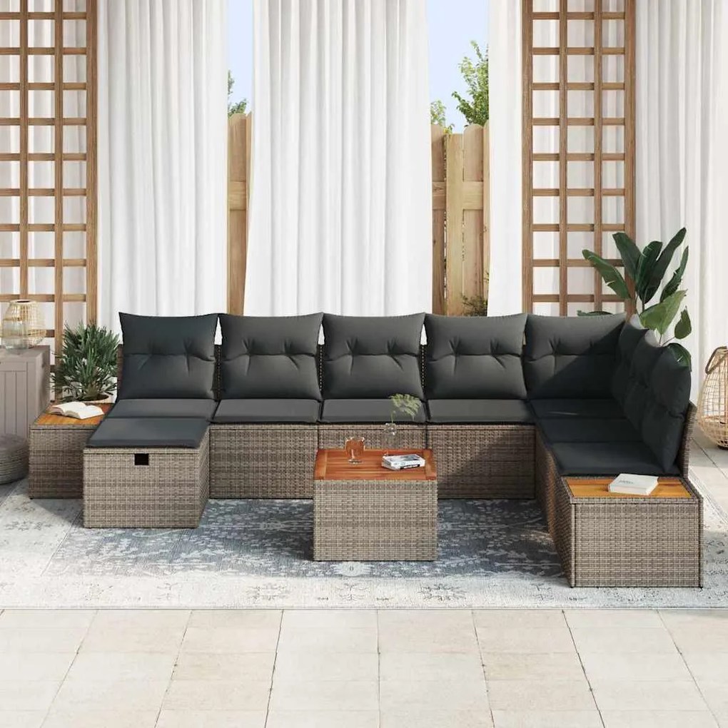 vidaXL Σετ Καναπέ Κήπου 9 pcs Γκρι 55 x 62 x 69 εκ Πολυ ράταν
