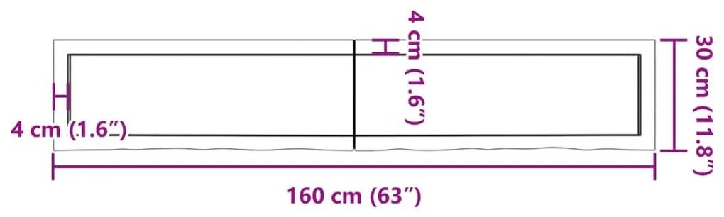 Ράφι Τοίχου 160x30x(2-6) εκ. από Ακατέργαστο Μασίφ Ξύλο Δρυός - Καφέ