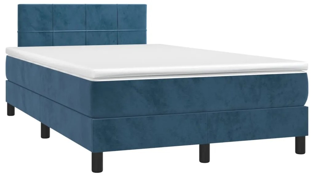 vidaXL Κρεβάτι Boxspring με Στρώμα & LED Σκ. Μπλε 120x200εκ. Βελούδινο