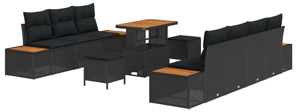vidaXL Σετ Καναπέ Κήπου με μαξιλάρι 10 pcs Μαύρο Πολυ ράταν