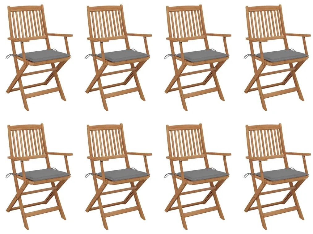 Καρέκλες Εξ. Χώρου Πτυσσόμενες 8 τεμ. Ξύλο Ακακίας & Μαξιλάρια