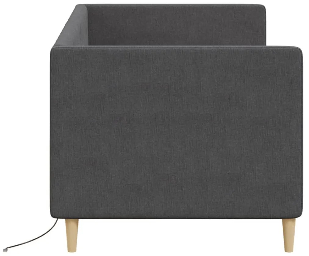 vidaXL Καναπές Κρεβάτι με Στρώμα & USB Σκούρο Γκρι 90 x 200 εκ. Υφασμ.