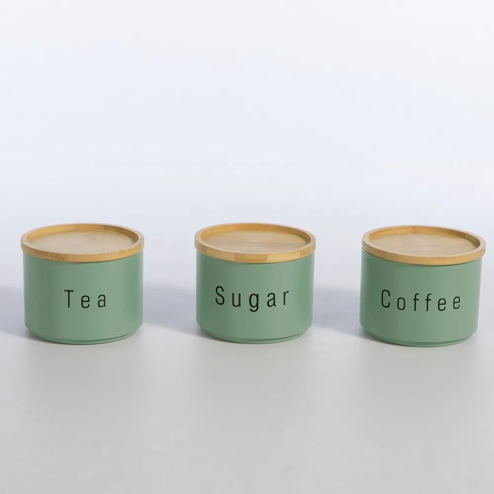 Δοχεία Αποθήκευσης Coffee-Tea-Sugar (Σετ 3τμχ) 12x12x8,8 Green Nef-Nef Homeware Μέταλλο