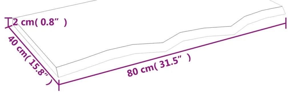 vidaXL Πάγκος Μπάνιου 80 x 40 x 2 εκ. από Ακατέργαστο Μασίφ Ξύλο