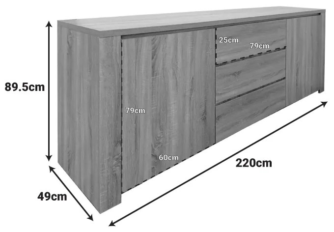 Μπουφές Kalya pakoworld σε ανθρακί απόχρωση 220x49x89.5εκ