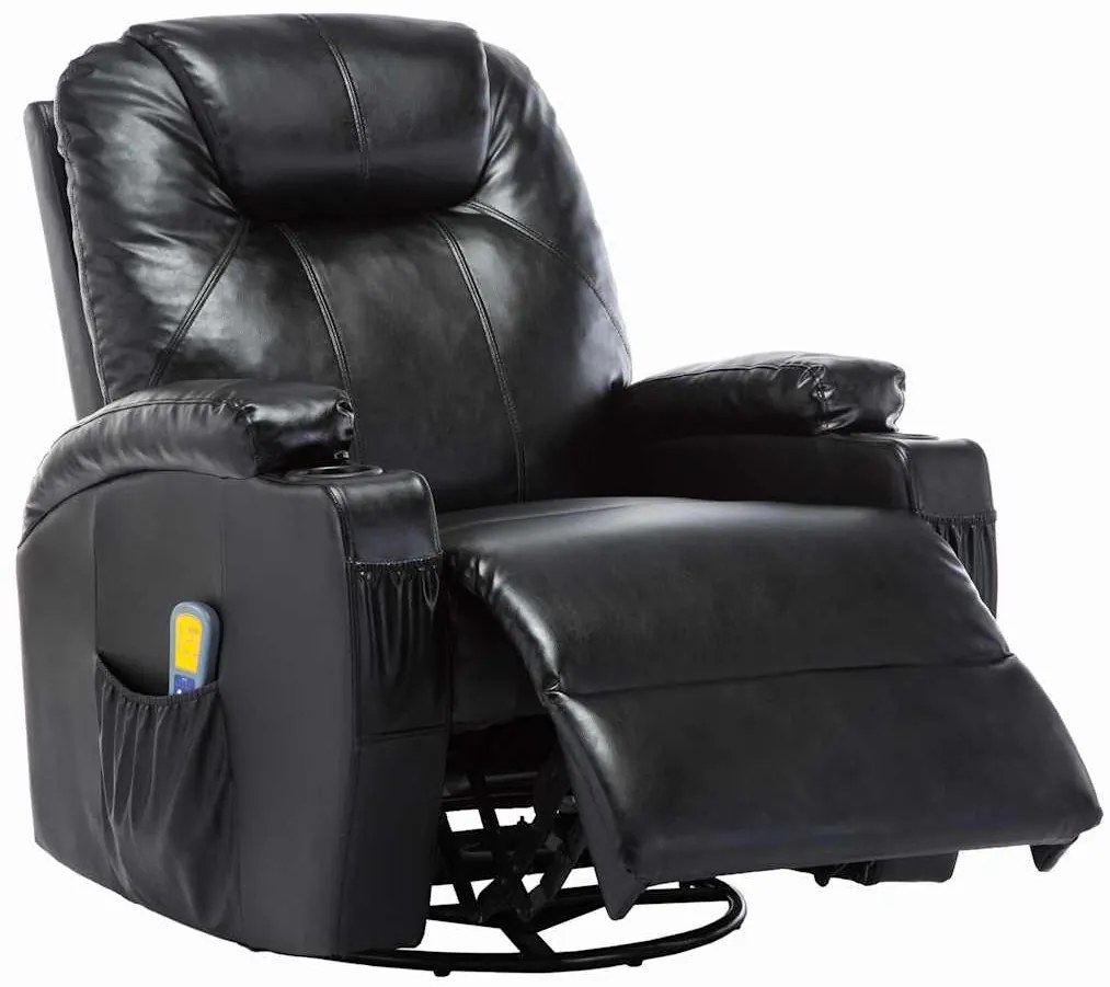 vidaXL Πολυθρόνα Μασάζ Ανακλινόμενη Μαύρη από Συνθετικό Δέρμα