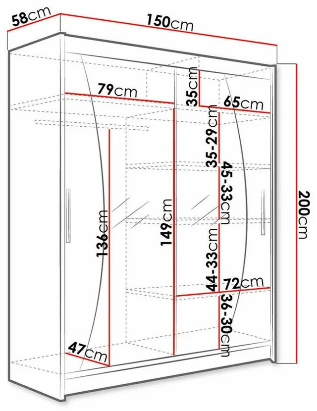 Ντουλάπα Atlanta 110, Άσπρο, 200x150x58cm, 118 kg, Πόρτες ντουλάπας: Ολίσθηση, Αριθμός ραφιών: 5, Αριθμός ραφιών: 5 | Epipla1.gr