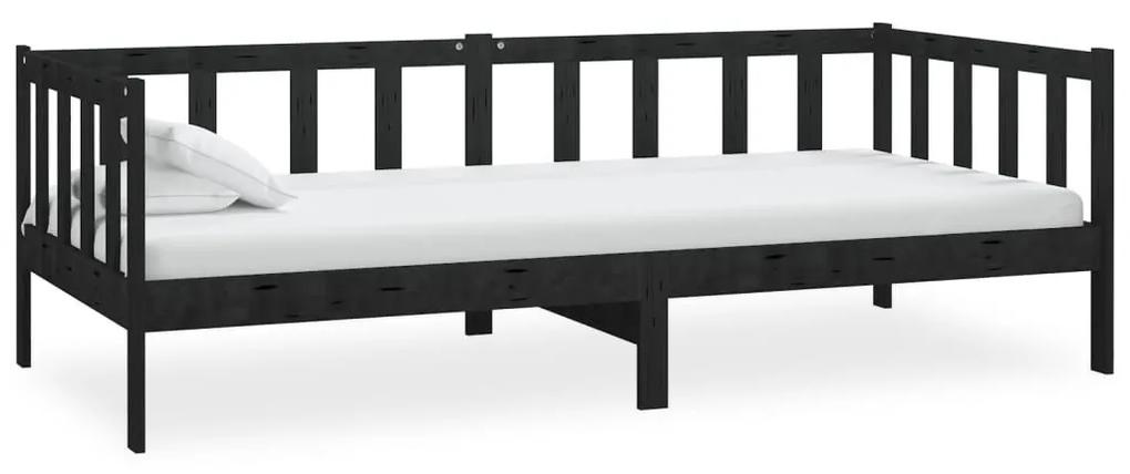 Καναπές Κρεβάτι με Στρώμα 90 x 200 εκ. Μαύρο Μασίφ Ξύλο Πεύκου - Μαύρο