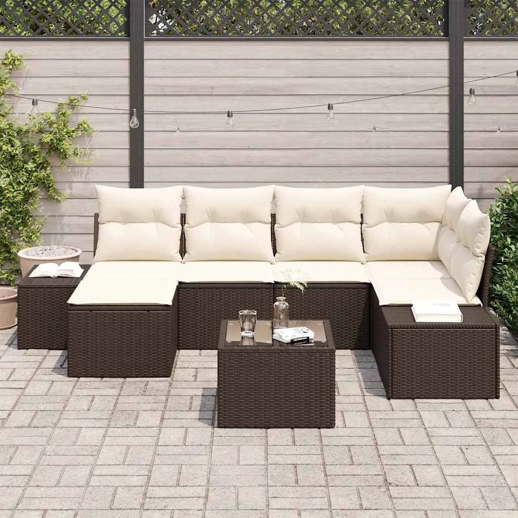 vidaXL Σετ Καναπέ Κήπου 7 pcs Καφέ και κρεμ 264 x 154 x 85 εκ.
