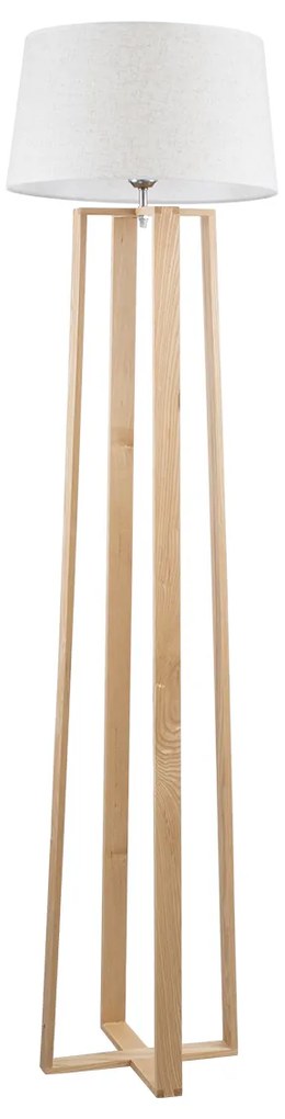 01264 GloboStar®  TOWER 01264 Μοντέρνο Επιδαπέδιο Φωτιστικό Μονόφωτο 1 x E27 IP20 Μπεζ Ξύλο με Λευκό Ύφασμα - Μ40 x Π40 x Υ166cm
