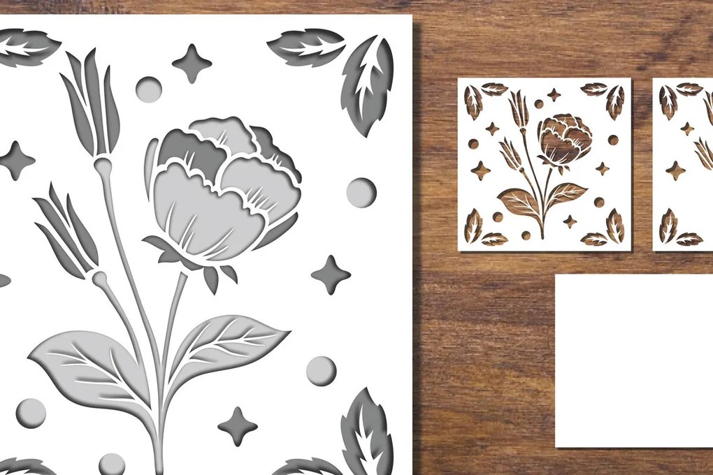 Σετ των 2 Intra απο ξύλο plywood 3mm-4mm πάχος 3D Papercut με στρώσεις λουλουδιών 1 Δίασταση 15x15 cm INTRAFABR-91700941