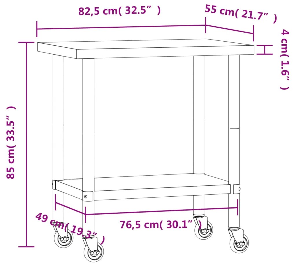 ΠΑΓΚΟΣ ΕΡΓΑΣΙΑΣ ΚΟΥΖΙΝΑΣ ΜΕ ΡΟΔΑΚΙΑ 82,5X55X85 ΕΚ. ΑΝΟΞ. ΑΤΣΑΛΙ 376463