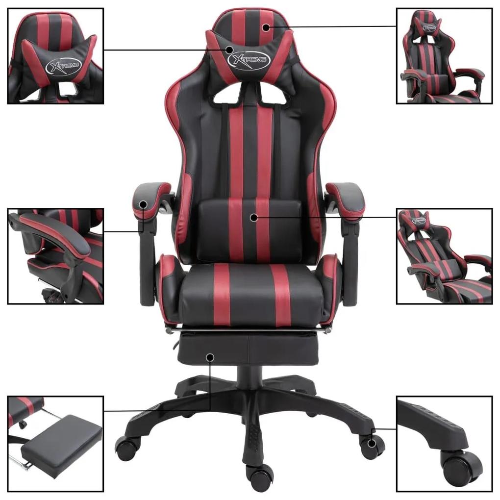 Καρέκλα Gaming με Υποπόδιο Μπορντό από Συνθετικό Δέρμα - Κόκκινο