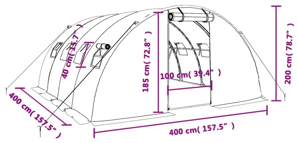 Θερμοκήπιο Πράσινο 16 μ² 4 x 4 x 2 μ. με Ατσάλινο Πλαίσιο - Πράσινο