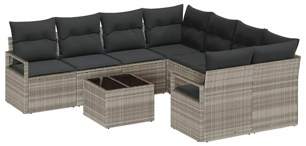 vidaXL Σετ Καναπέ Κήπου 9 pcs Ανοιχτό γκρι, Μαύρο 55 x 55 x 37 εκ