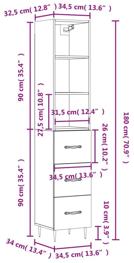 Ντουλάπι Καφέ Δρυς 34,5 x 34 x 180 εκ. από Επεξεργασμένο Ξύλο - Καφέ