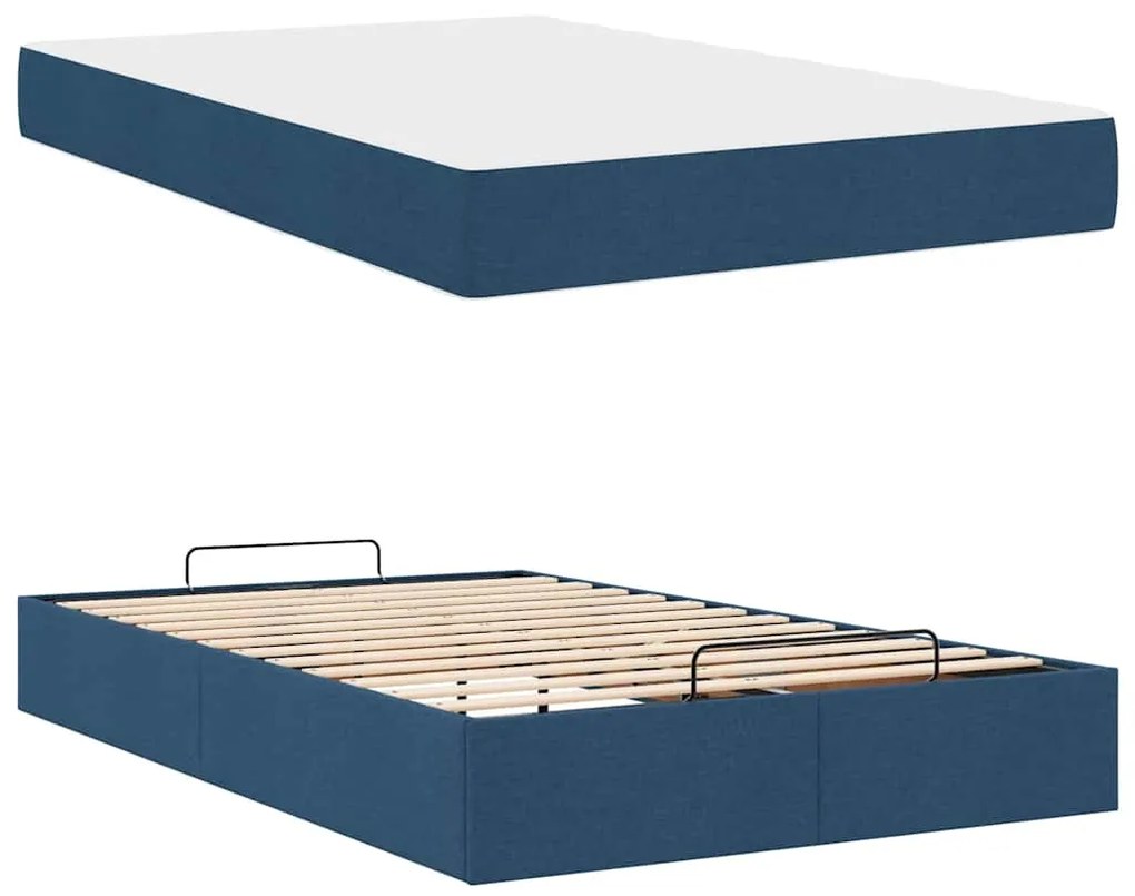 vidaXL Σκελετός Κρεβατιού με στρώμα Μπλε 120 x 200 cm ύφασμα