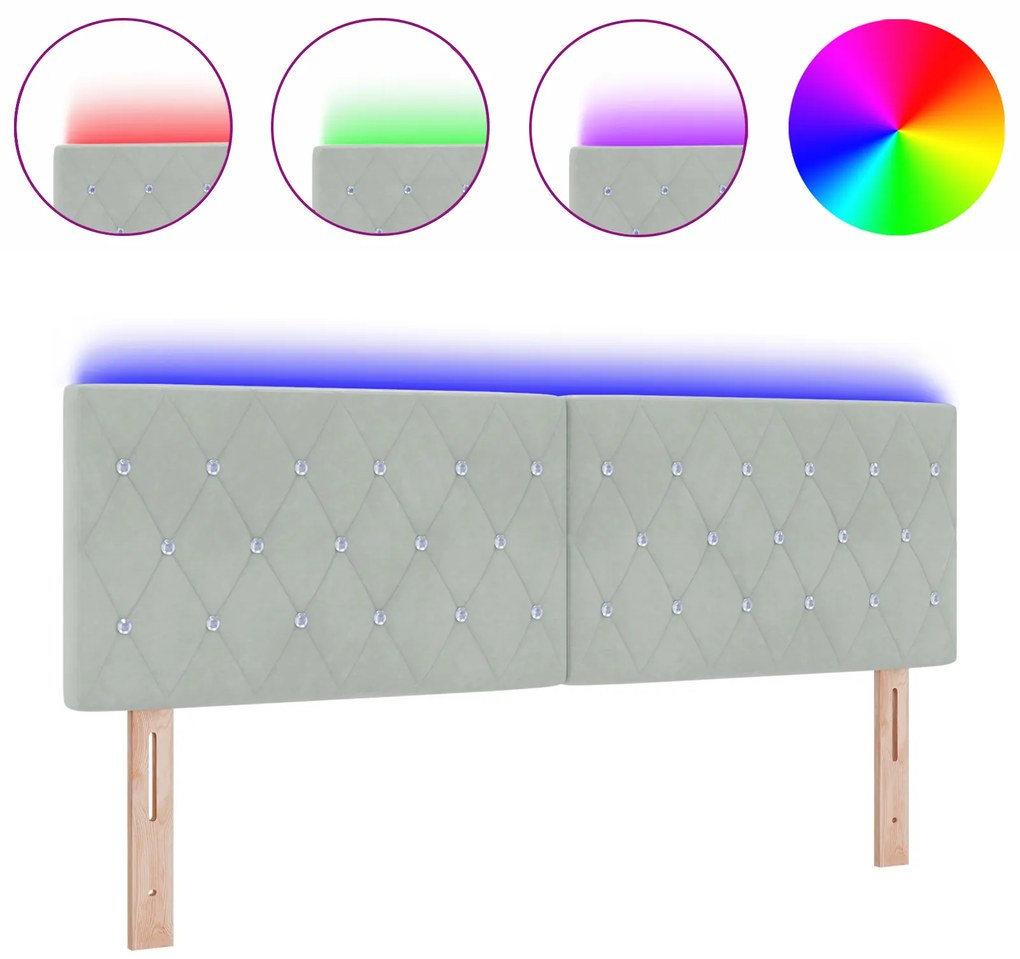 vidaXL LED κεφαλή με κρύσταλλους ανοιχτού γκρι 72 εκ βελούδο