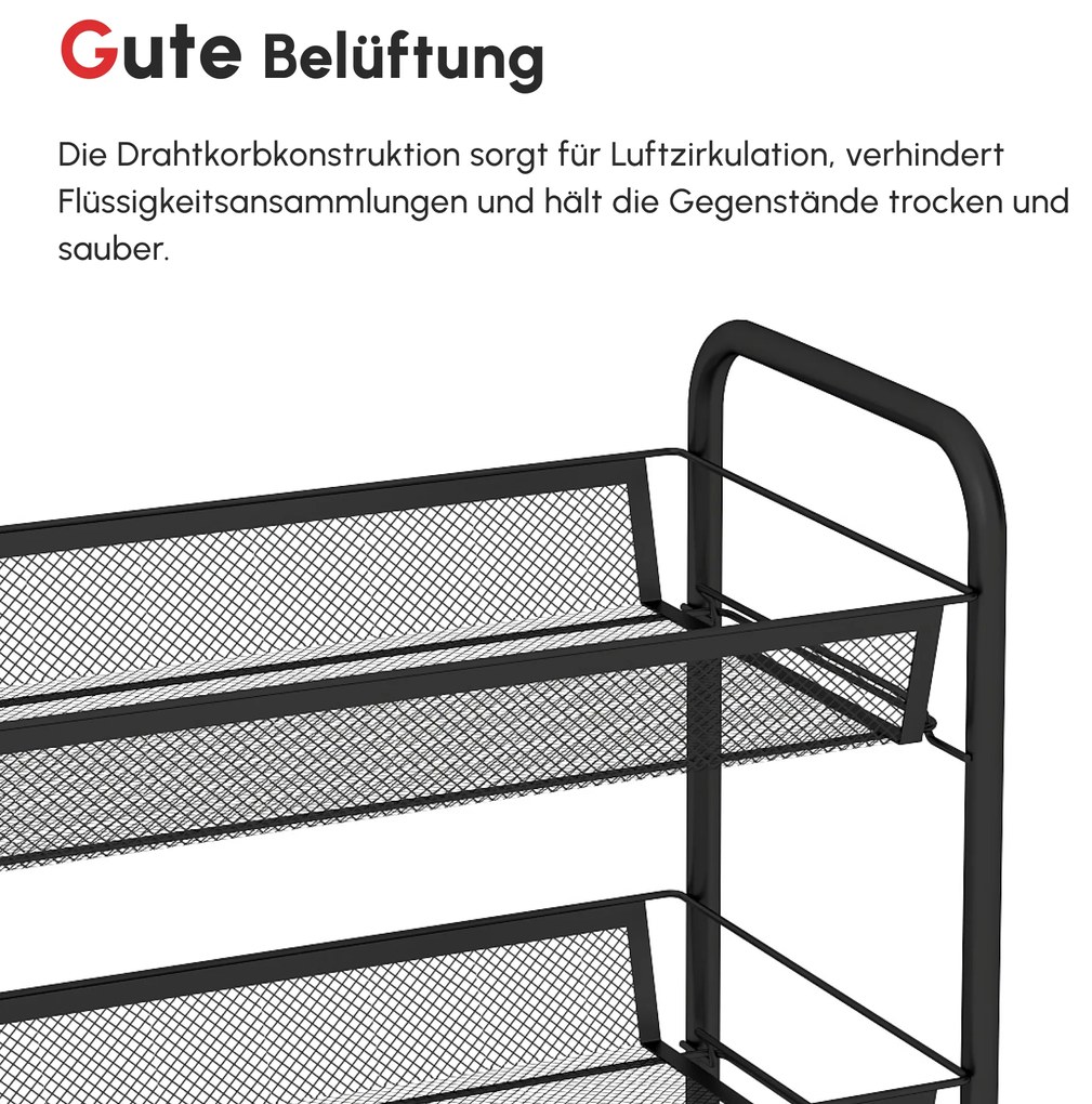 HOMCOM Τροχήλατο καρότσι κουζίνας με 5 συρμάτινα καλάθια, 4 κρεμάστρες, 4 τροχούς, 2 λαβές, ατσάλι/πλαστικό, 45x26,5x106 cm, μαύρο