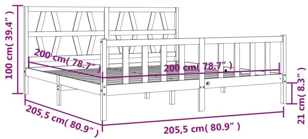 Πλαίσιο Κρεβατιού με Κεφαλάρι Γκρι 200x200 εκ. Μασίφ Ξύλο - Γκρι