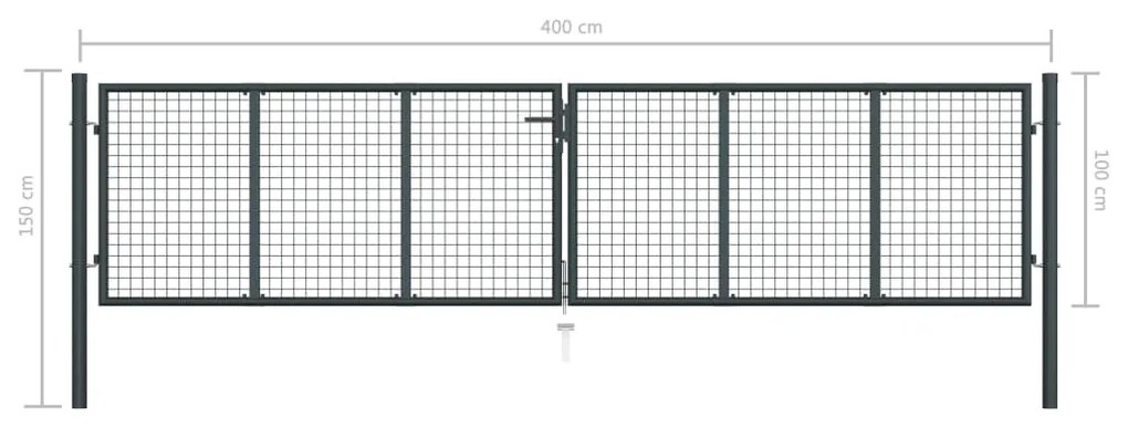 vidaXL Πόρτα Περίφραξης με Πλέγμα Γκρι 400 x 150 εκ. Γαλβαν. Χάλυβας