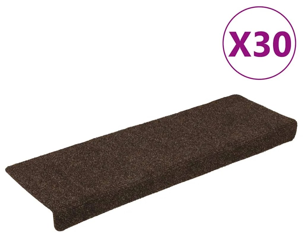vidaXL Αυτοκόλλητα Πατάκια Σκαλιών 30 τεμ. Καφέ Ορθογώνια Άκρη 65x21x4 εκ.