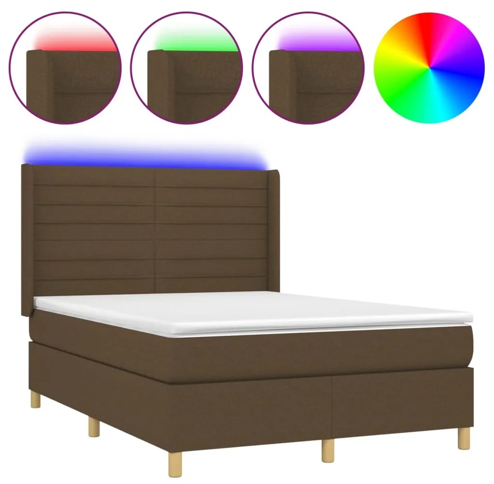 ΚΡΕΒΑΤΙ BOXSPRING ΜΕ ΣΤΡΩΜΑ &amp; LED ΣΚ.ΚΑΦΕ 140X200 ΕΚ ΥΦΑΣΜΑΤΙΝΟ 3138960