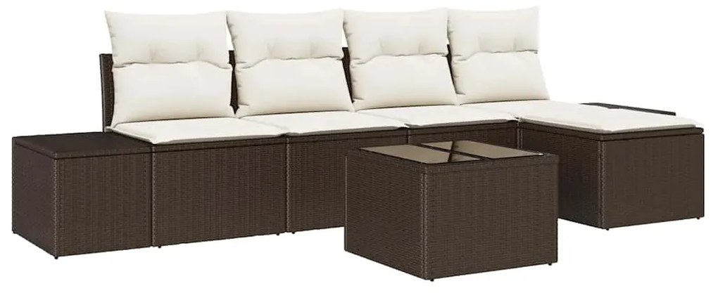 vidaXL Σετ Καναπέ Κήπου 6 pcs Καφέ, Κρέμα Πολυ rattan, βαμμένο ατσάλι