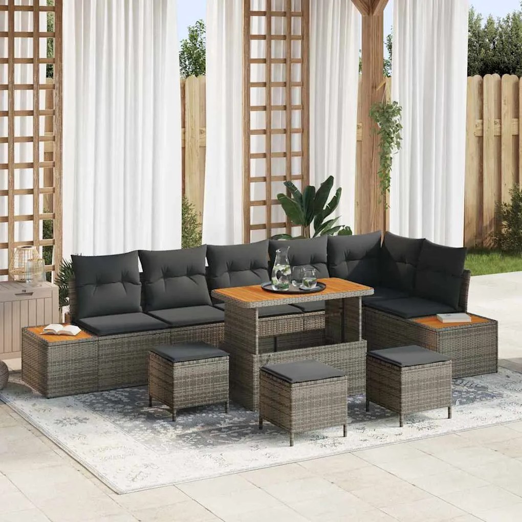 vidaXL Σετ Καναπέ Κήπου με μαξιλάρι 10 pcs Γκρι Πολυ ράταν