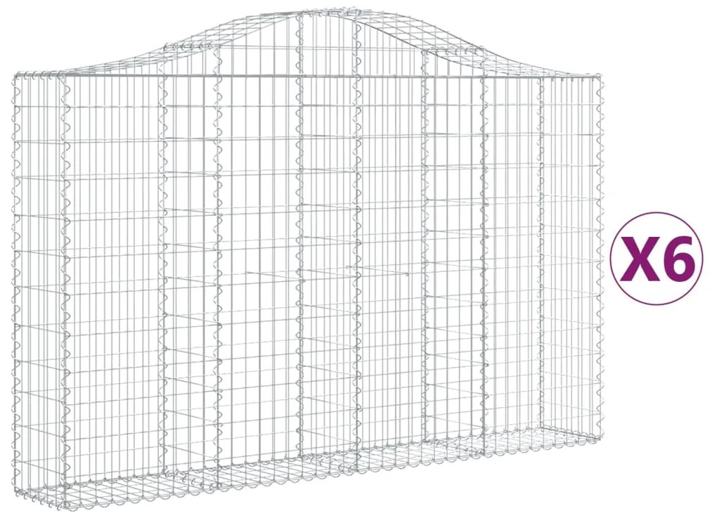 Συρματοκιβώτια Τοξωτά 6 τεμ. 200x30x120/140 εκ. Γαλβαν. Ατσάλι - Ασήμι