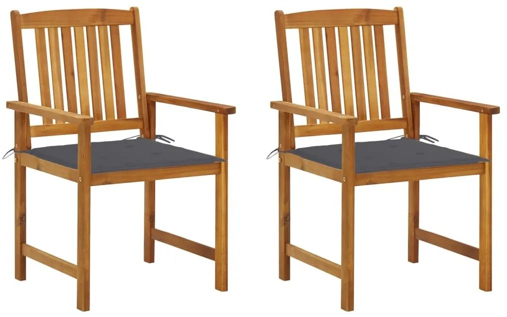 Καρέκλες Κήπου 2 τεμ. από Μασίφ Ξύλο Ακακίας με Μαξιλάρια - Ανθρακί