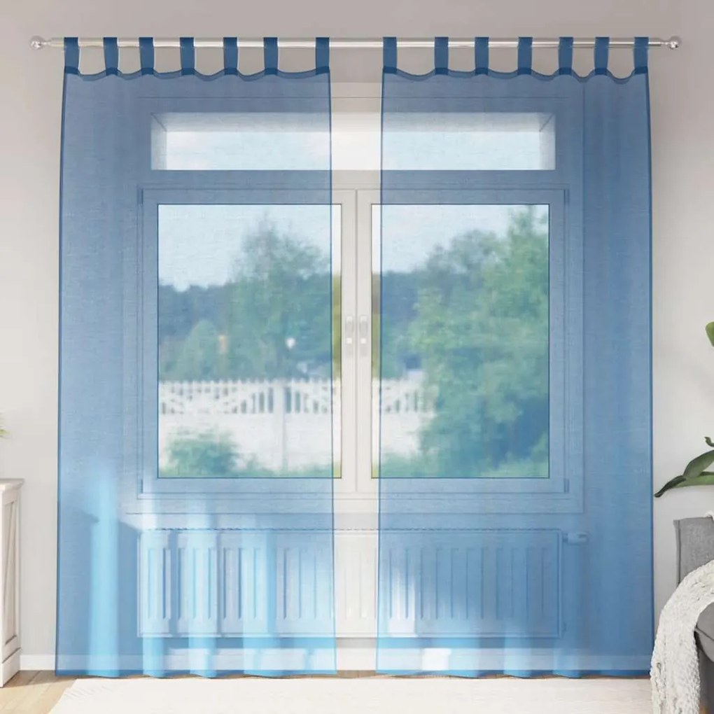 vidaXL Κουρτίνες Voile με βρόχους 2 τεμάχια Μπλε Ρουά 140x245 εκ.